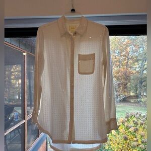 Anthropologie Maeve Ivory Sequins Button Down Tunic Shirt Holiday Oversized XS